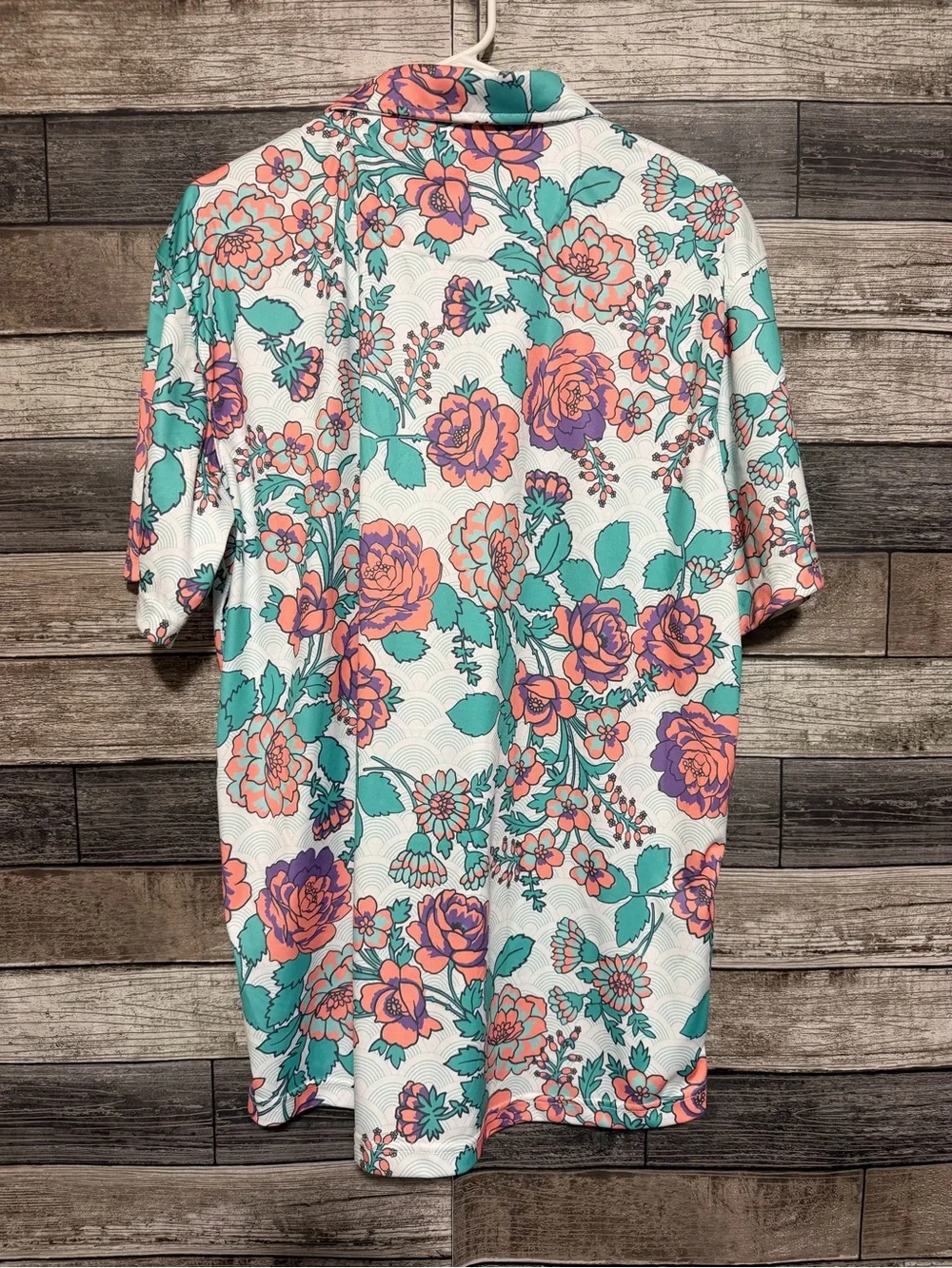 Swannies Floral Roses Polo Shirt Men’s XL White Performance Golf Stretch
